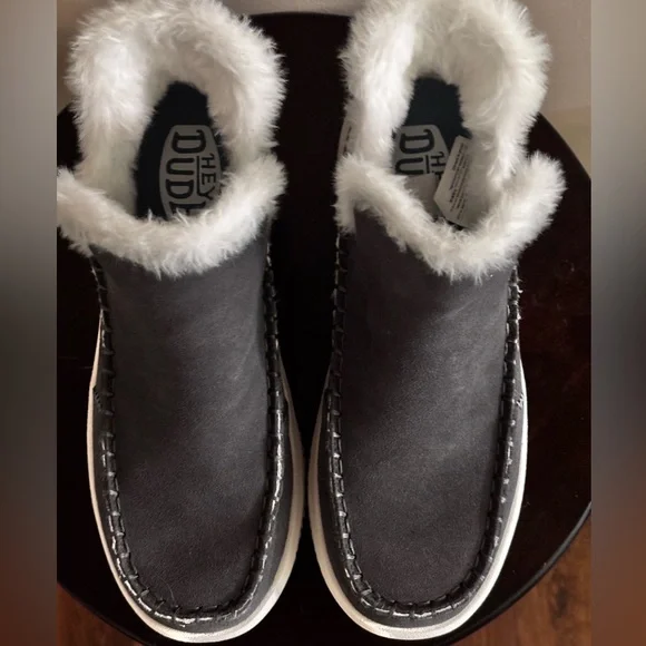 Hey Dude Charcoal and White Faux Fur Lined Slipper - Picture 3 of 8